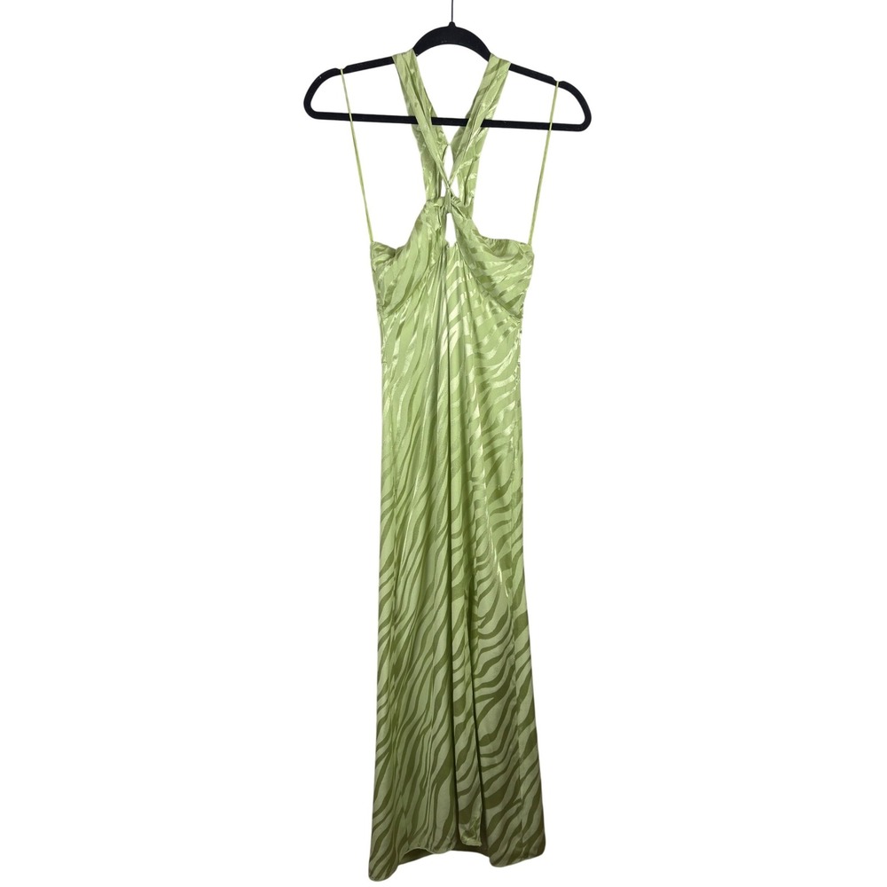Saylor Connor Sage Green Zebra Jacquard Halter Midi Dress Side Slit Size S - Picture 4 of 6
